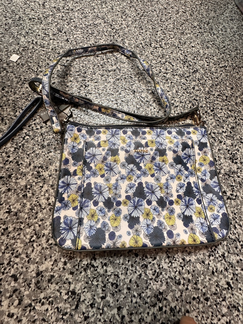 Floral Print Crossbody Bag - Navy, Yellow, White